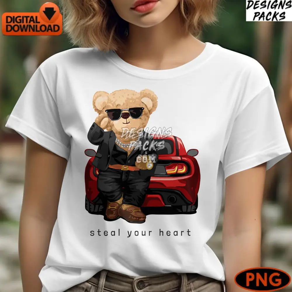 Cool Teddy Bear With Sunglasses And Car Digital Png File Instant Download Stylish Animal