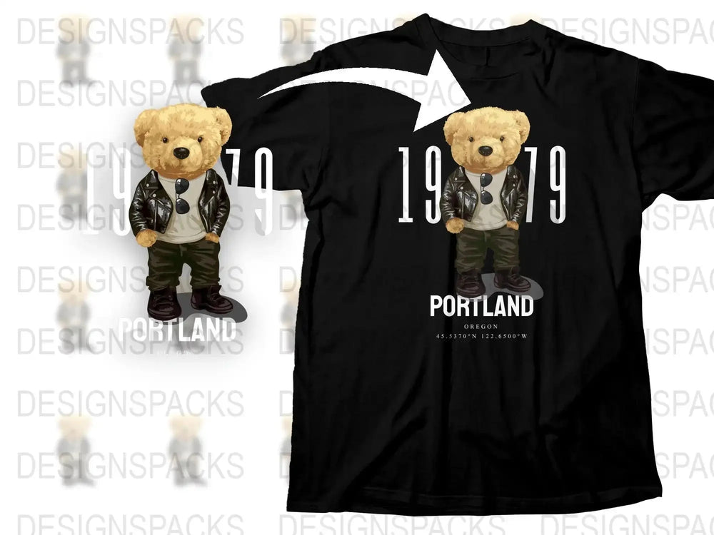 Cool Teddy in Leather Jacket Graphic Png Digital Download