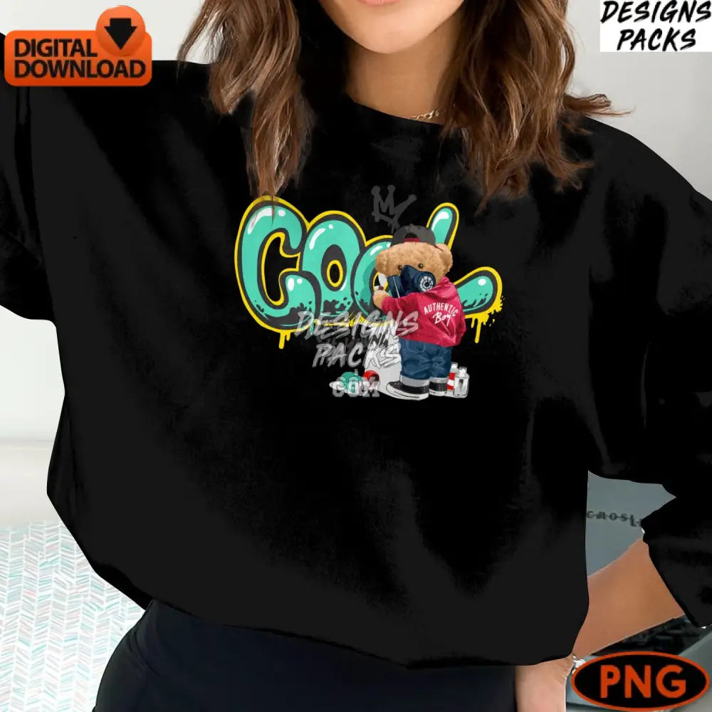 Cool Youth Teddy Bear With Camera Graphic Urban Street Art Digital Png Download For T-Shirts