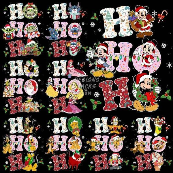 9 Ho Ho Ho Christmas Cartoon Designs Bundle PNG
