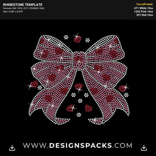 Coquette Bow Hearts Valentines Day  Download Rhinestone Digital Template