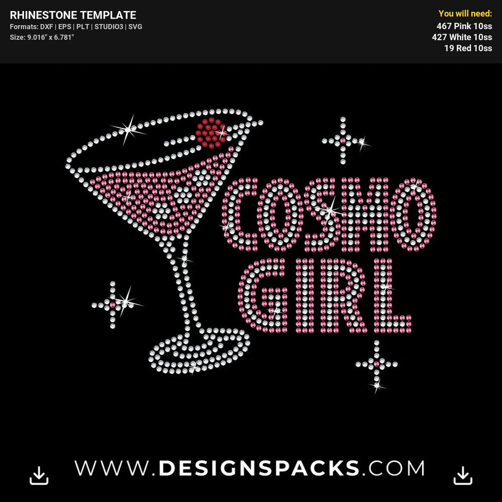 Cosmo Girl Martini  Ss10 Rhinestone Digital Template