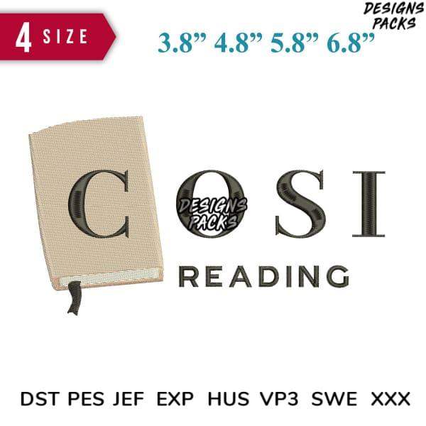 COSI Reading embroidery design in 4 sizes, compatible with DST PES JEF formats for instant download