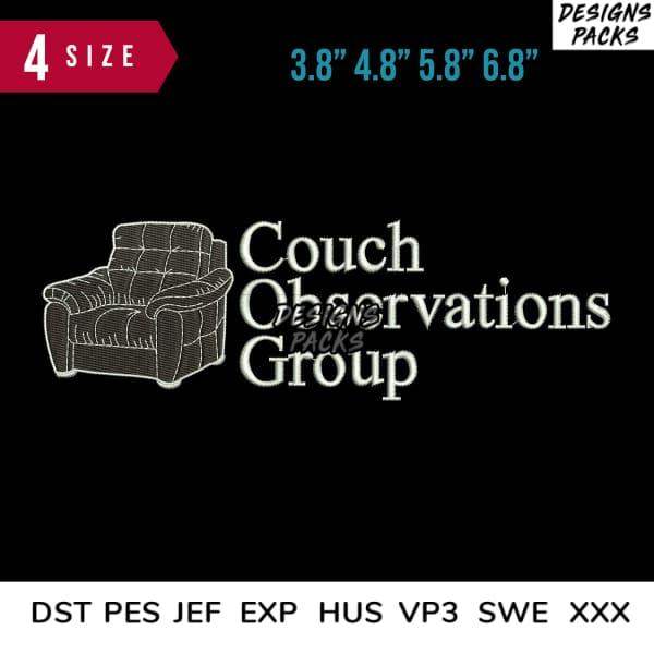 Couch Observations Group embroidery design in 4 sizes, DST PES JEF formats for instant download