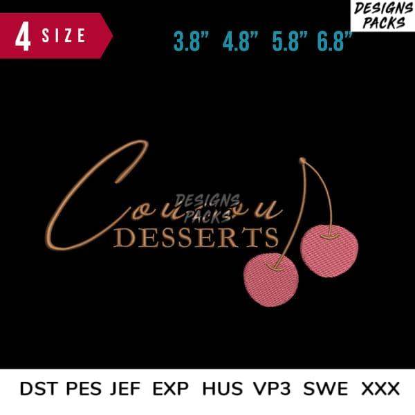 Cherry dessert embroidery design in 4 sizes, compatible with DST PES JEF formats for instant download