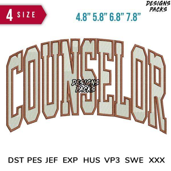 Counselor embroidery design in 4 sizes, compatible with DST PES JEF formats for instant download