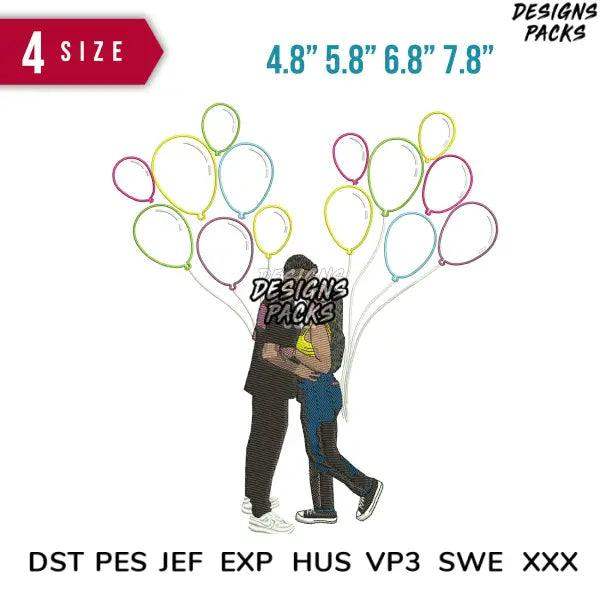 Couple Balloon full Embroidery Design 4.8" 5.8" 6.8" 7.8"