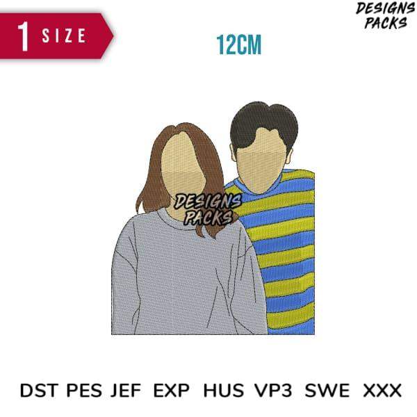 Couple embroidery design in DST PES formats, 12cm size, print-ready for apparel