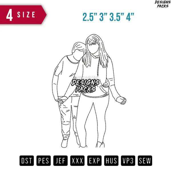 Couple outline B Embroidery Design