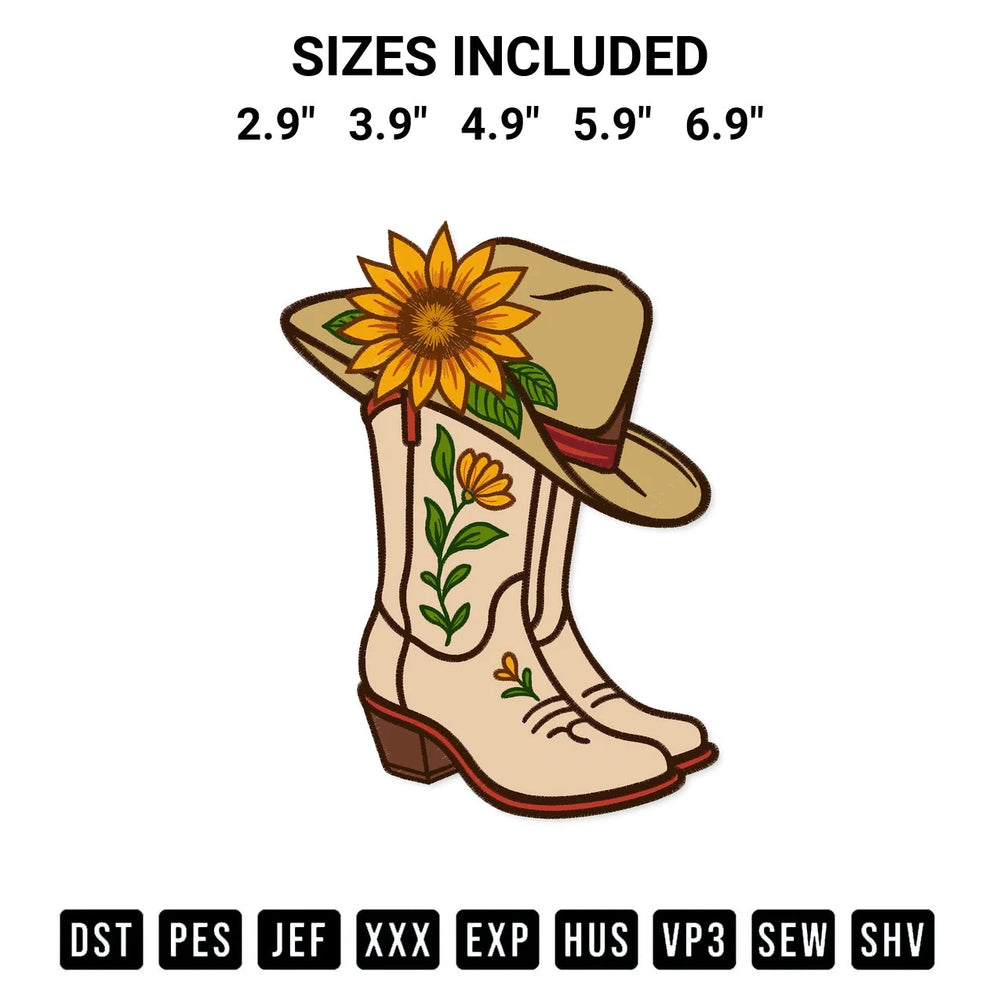 Cowboy Boots With Sunflower Embroidery Design