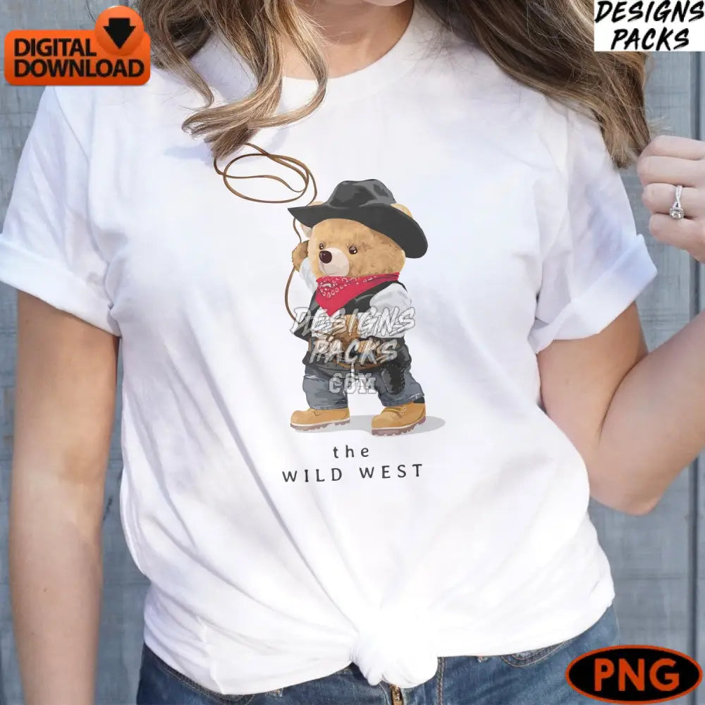Cowboy Teddy Bear Digital Art Cute Western Png Children’s Instant Download