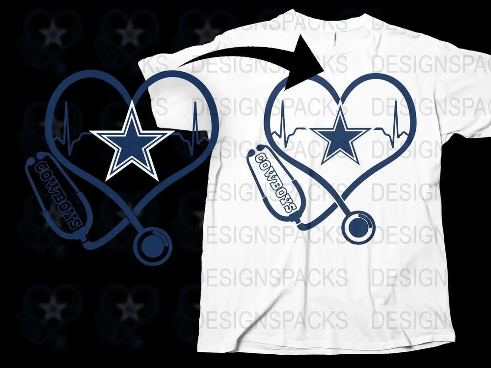 Dallas Football Team Stethoscope Heart T-Shirt, Unisex Sports Fan Apparel, Graphic Tee Gift