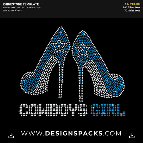 Cowboys Girl Heels Rhinestone Digital Template