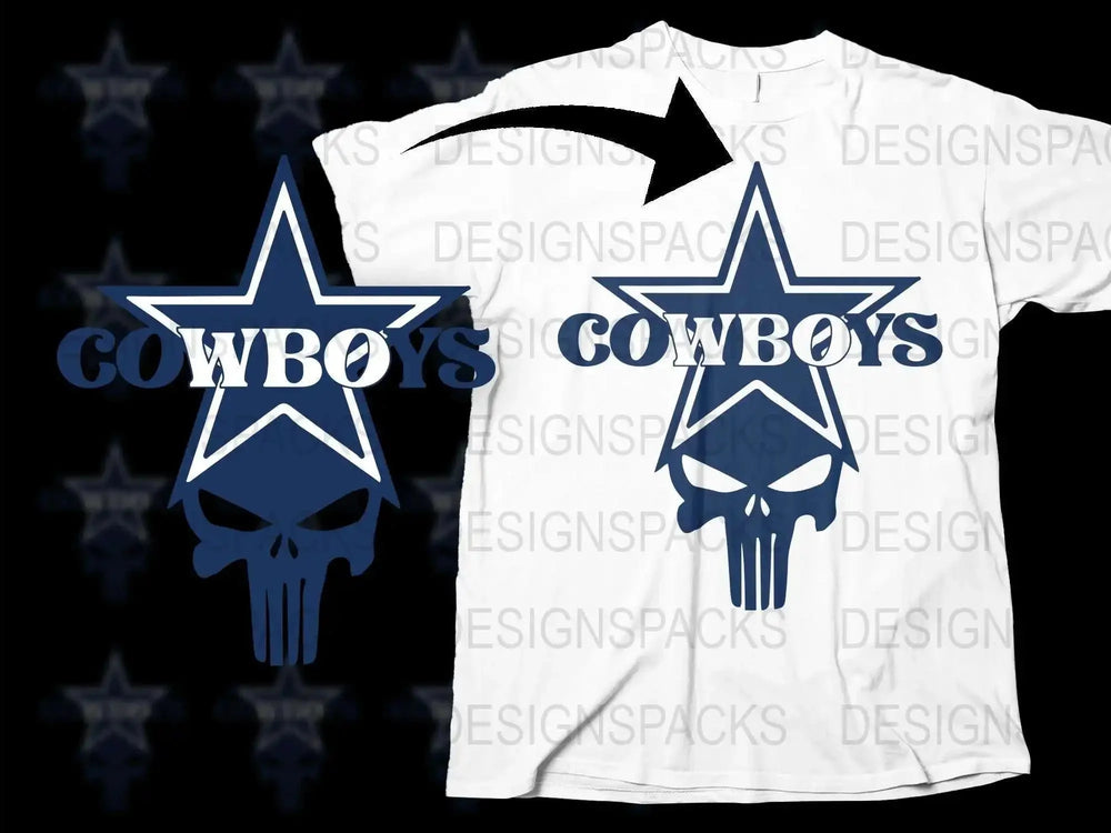 Cowboys Star Skull Graphic T-Shirt, Trendy Sports Fan Apparel, Unisex White Tee, Gift for Football Lovers