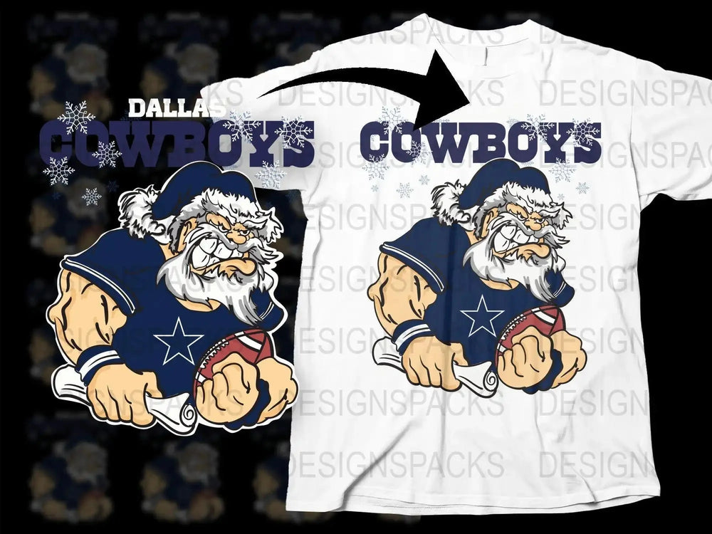 COWBOYS Team Christmas Football Santa Png Digital Download