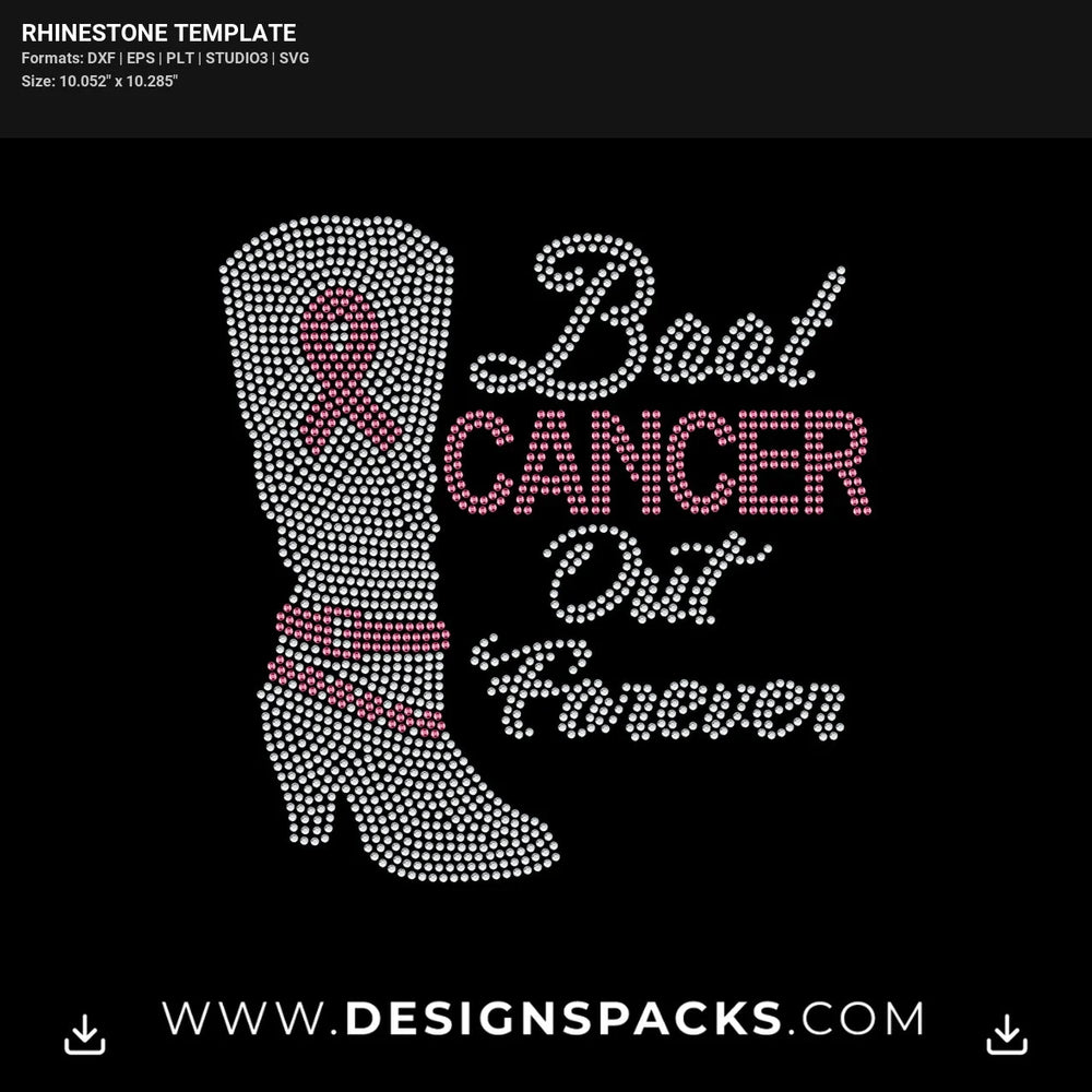 Cowgirl Boot Cancer Out Forever Rhinestone Digital Template