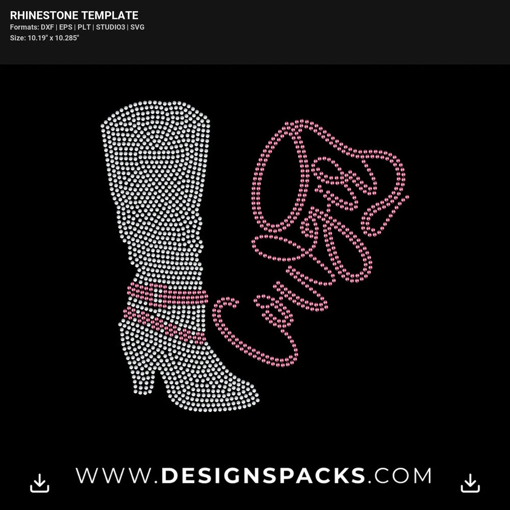 Cowgirl Boot Lettering Rhinestone Digital Template