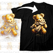 Black t-shirt with a graphic of a teddy bear wearing a scarf.