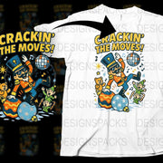 Crackin' The Moves Graphic Tee, Disco Dancing Animals, Kids Party T-Shirt, Fun Cartoon Animal Dance Shirt