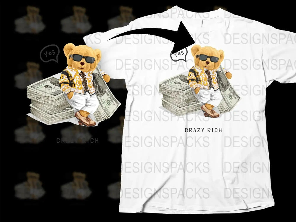 Crazy Rich Bear in Sunglasses Graphic Printed Png Digital Download