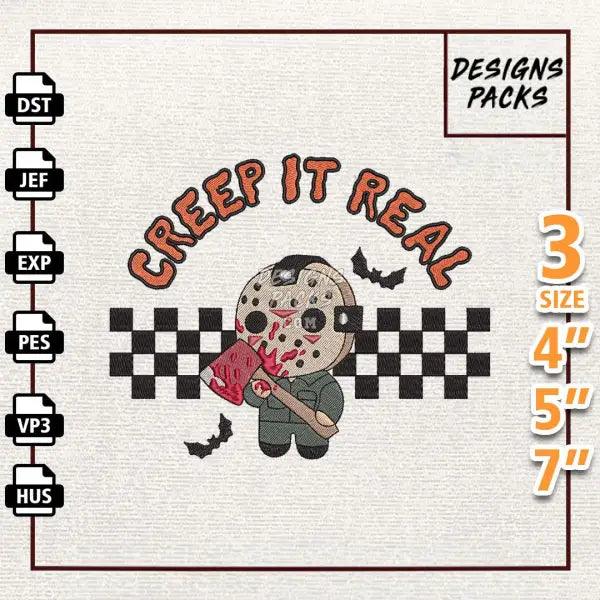 Creep It Real Horror Masked Killer Embroidery Design