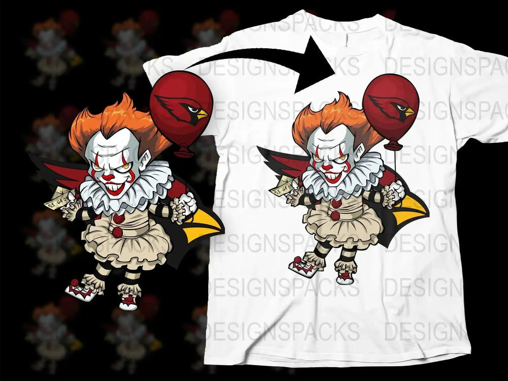 Creepy Clown Holding Ballon NFL Team Logo Png Digital Download