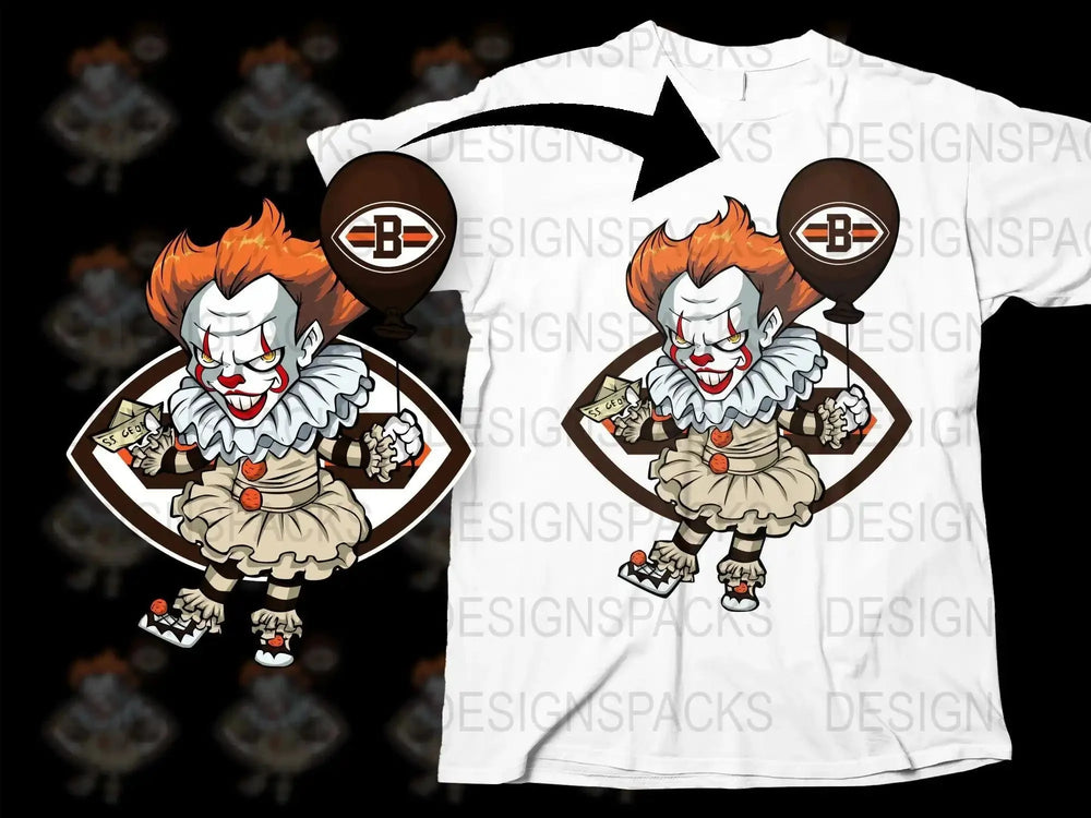 Creepy Clown Holding Balloon Cleveland Browns Png Digital Download