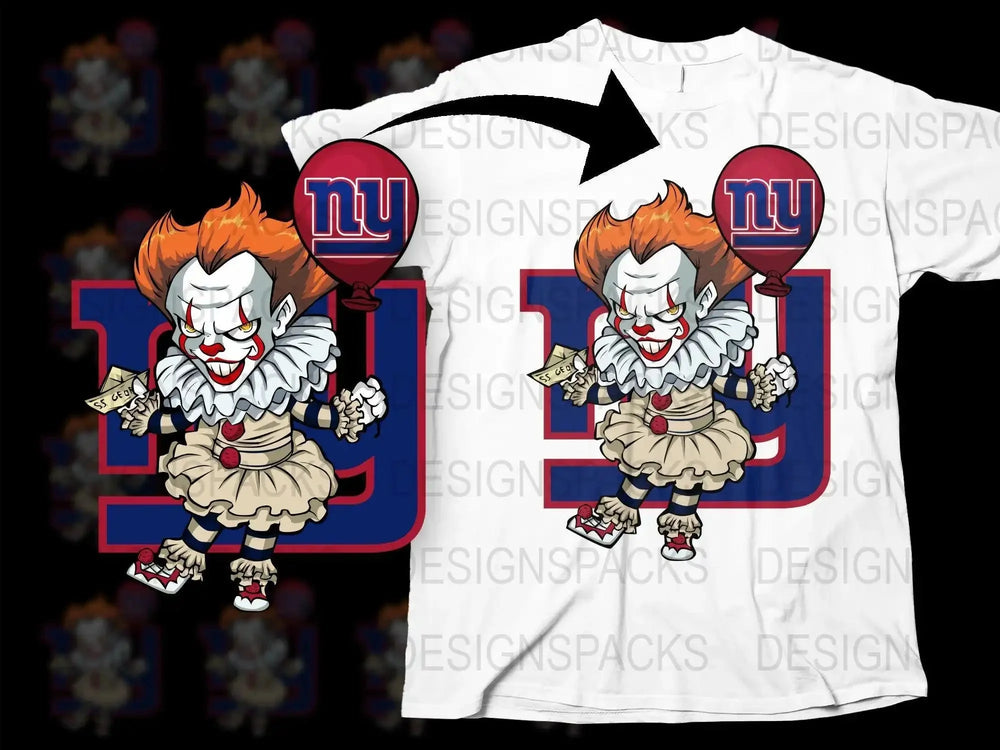 Creepy Clown with Balloon and Note NFL Giants Png Digital Download