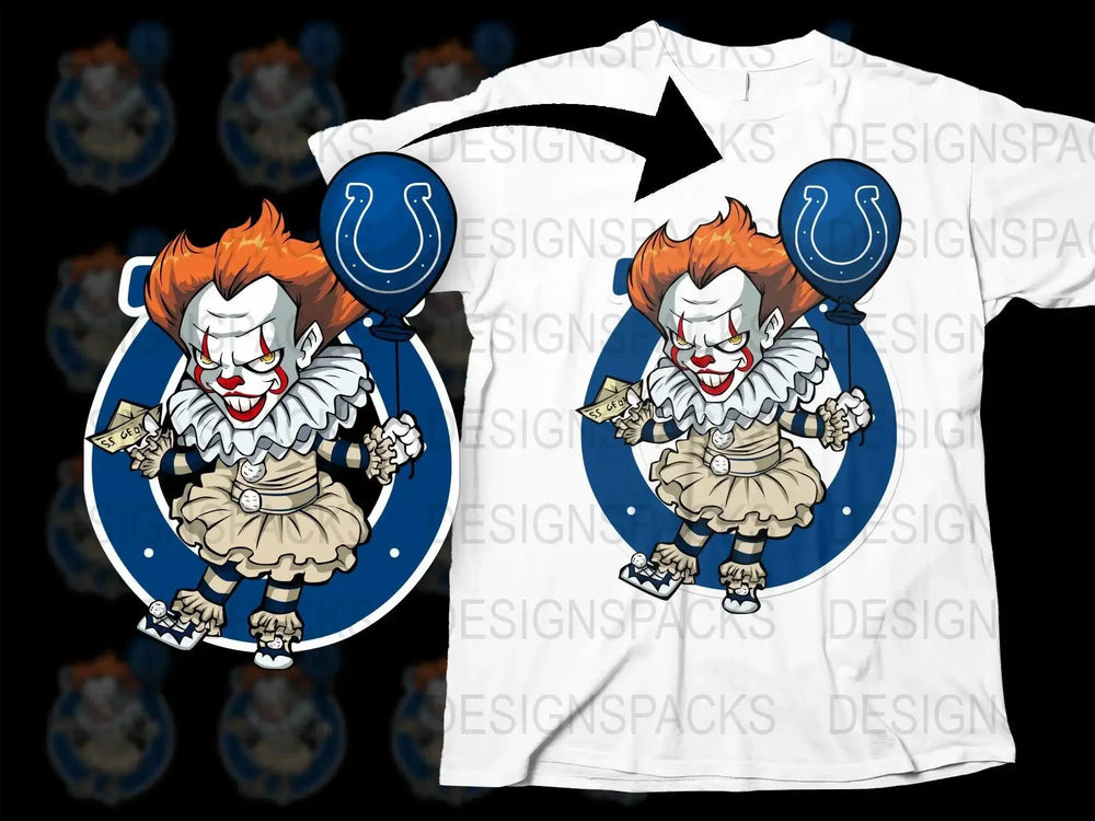Creepy Clown with Balloon NFL Indianapolis Colts Png Digital Download