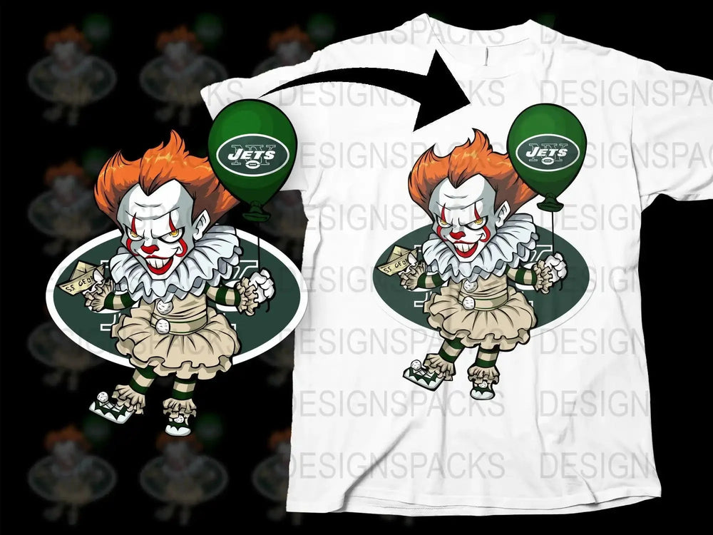 Creepy Clown with Jets Balloon Graphic Png Digital Download