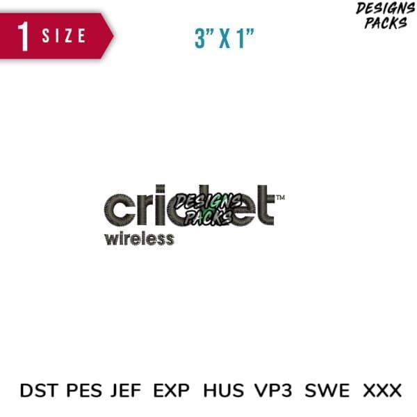 Cricket Wireless logo embroidery design in 3" x 1" size, available in DST PES JEF formats for instant download