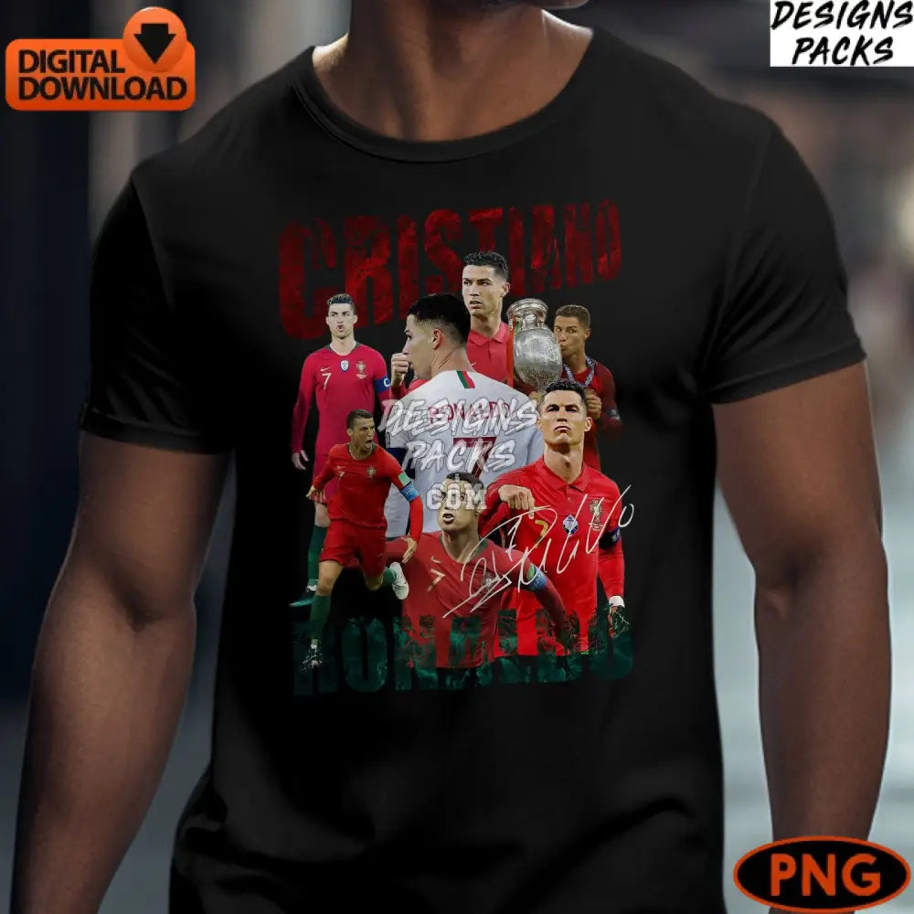 Cristiano Ronaldo Digital Art Portuguese Soccer Star Collage Instant Download Png