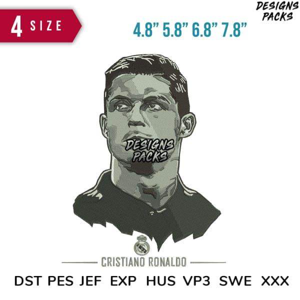 Cristiano Ronaldo embroidery design in 4 sizes, DST PES JEF formats for DTG/DTF printing