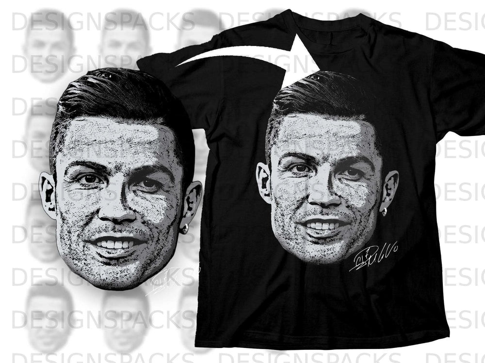 Realistic Face Design T-shirt with Signature Print