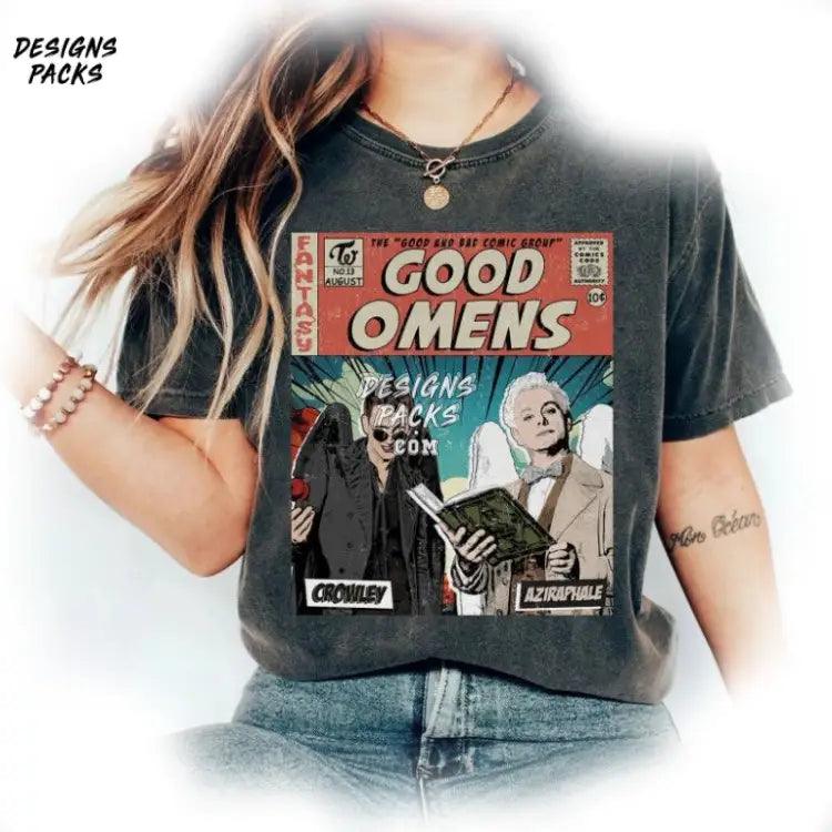 Crowley 90S Vintage Merch Book Art Good Omens Movie Comic Png Design