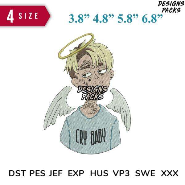 Cry Baby angel embroidery design in 4 sizes, DTF/DTG ready, PES/DST formats for instant download