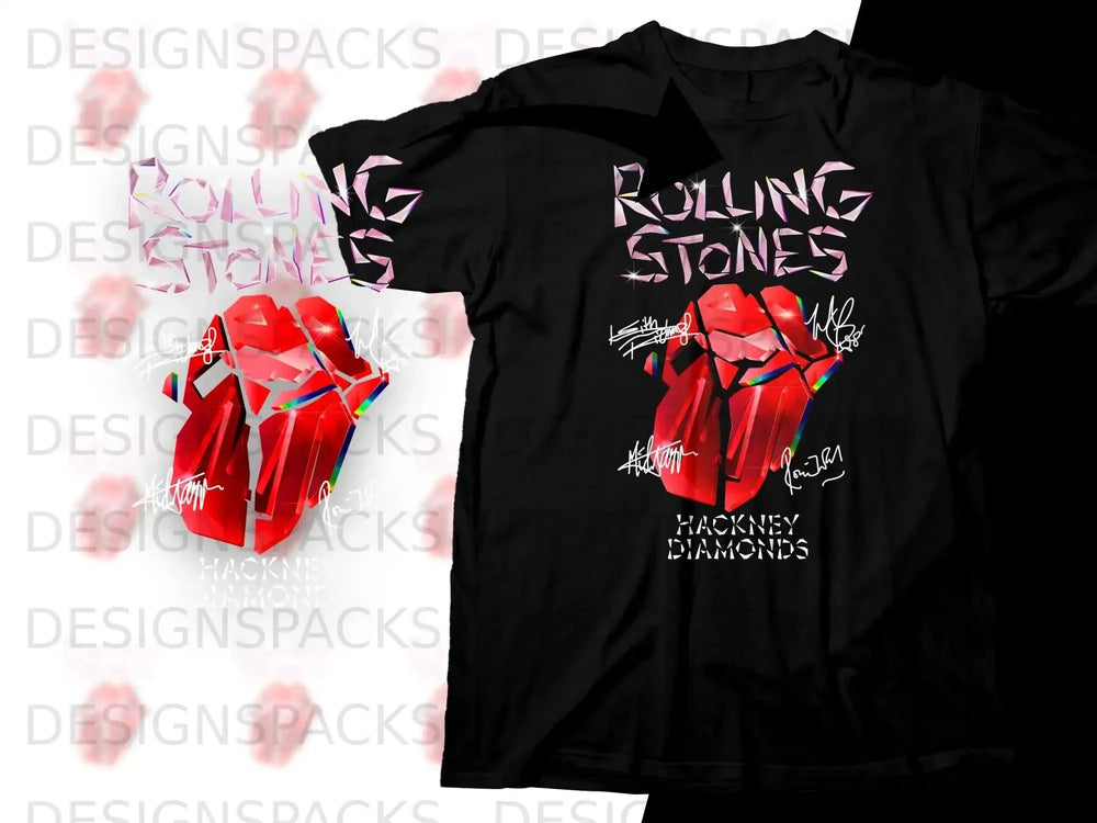 Black t-shirt with Rolling Stones Hackney Diamonds logo and diamond graphic.