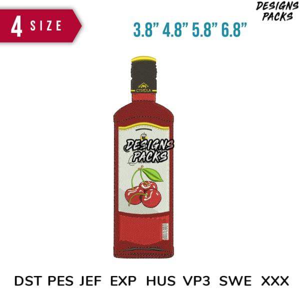 Cherry liqueur bottle embroidery design in 4 sizes, DST PES JEF formats for instant download