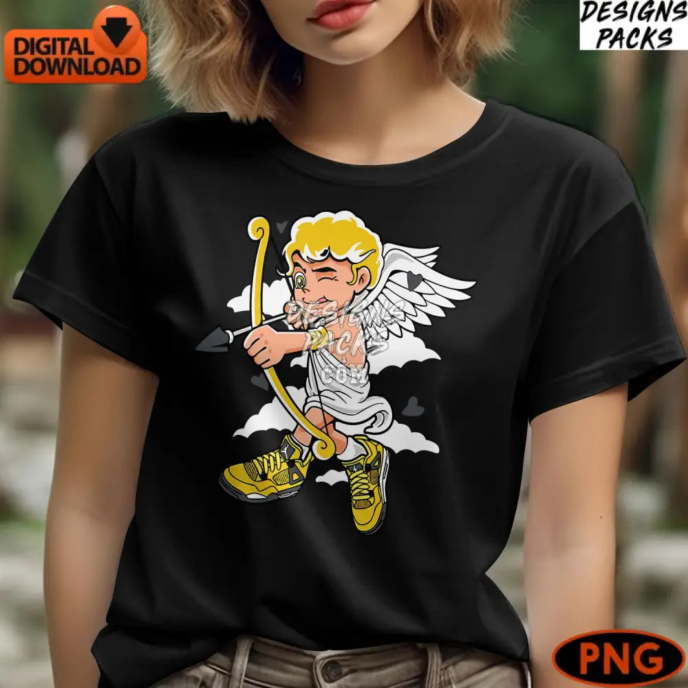 Cupid Clipart Cute Valentine’s Day Angel Digital Download Golden Bow And Arrow Love Graphic Png