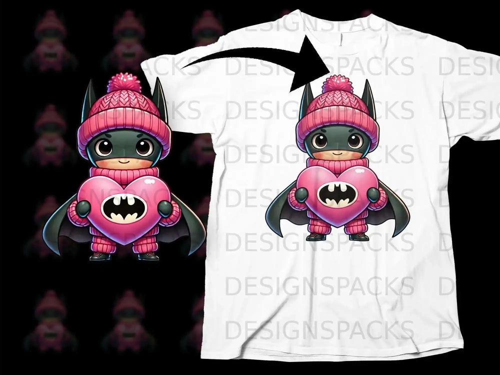 Cute Bat-themed Character in Pink Winter Outfit Shirt