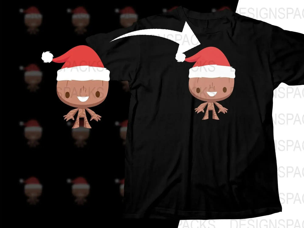 Cute Baby Groot in Santa Hat Christmas Png Digital Download