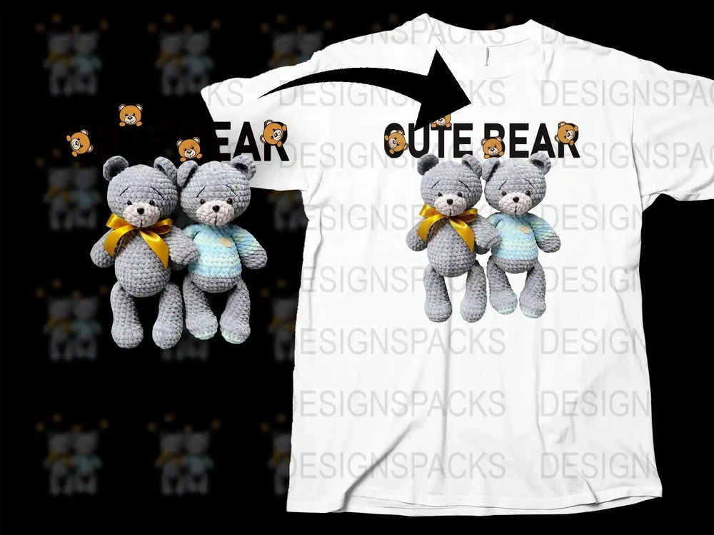 Cute Bear Design with Adorable Teddy Bear Print Png Digital Download