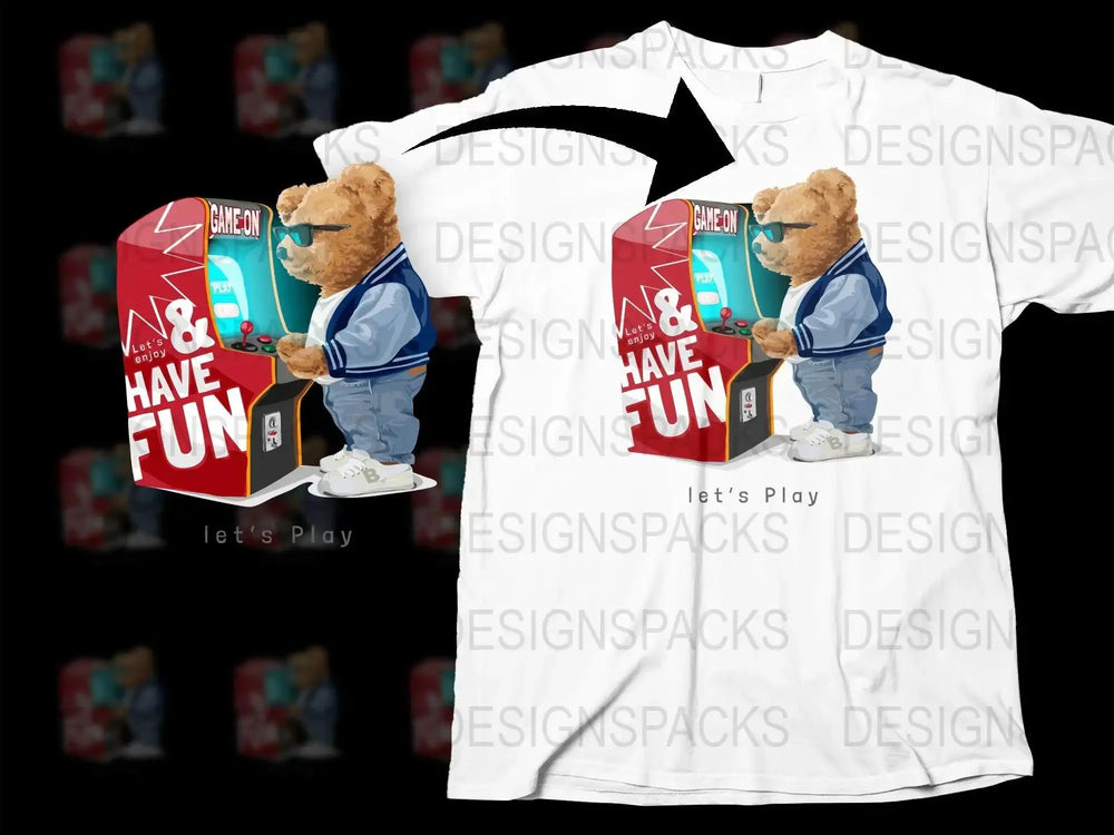 Cute Bear Playing Arcade Machine Let's Play Png Digital Download