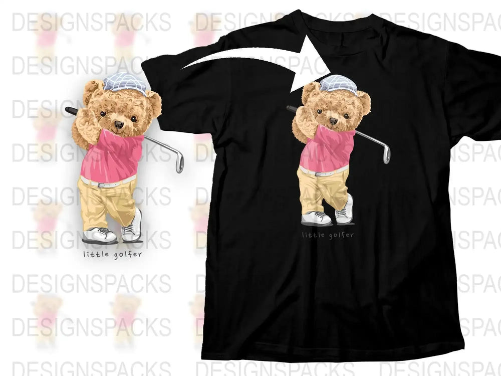Cute Bear Playing Golf Illustration Png Digital Download