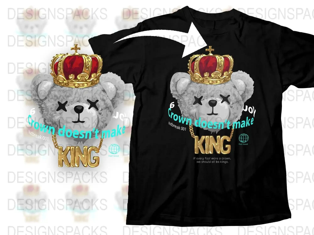 Cute Bear with Crown and Chain Printed Png Digital Download