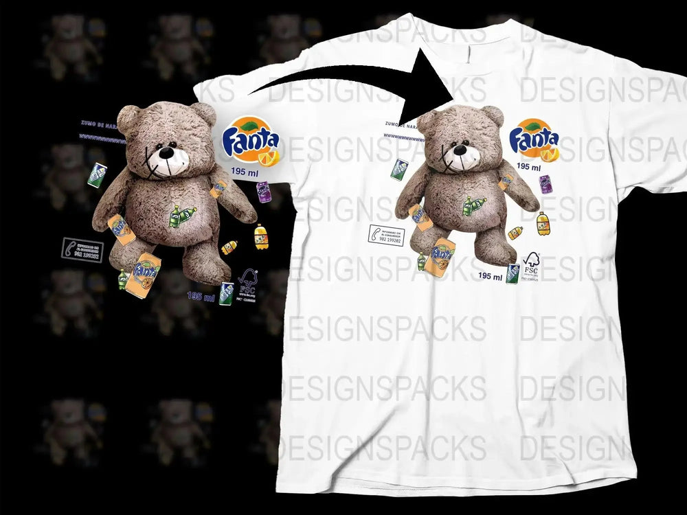 Cute Bear with Fanta Elements Png Digital Download