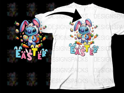 Cute Blue Bunny with Easter Eggs Design Png Digital Download