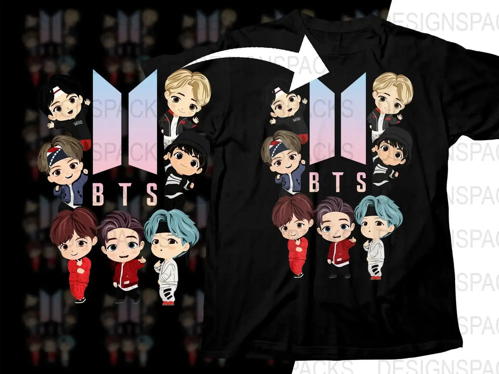 Cute BTS Chibi Characters Graphic Print Png Digital Download