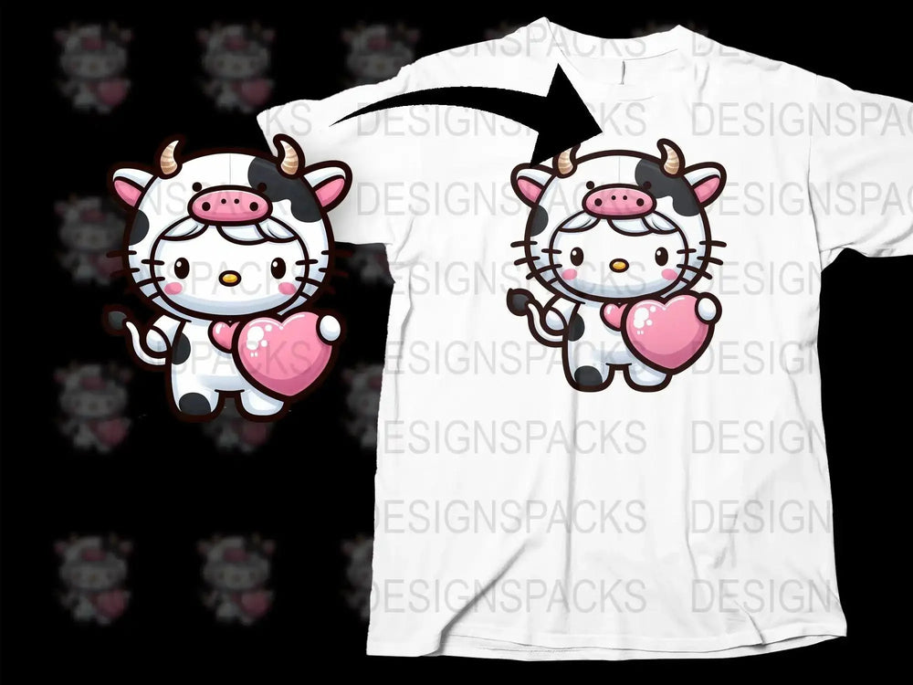 Cute Cartoon Cow Character Valentine Png Digital Download