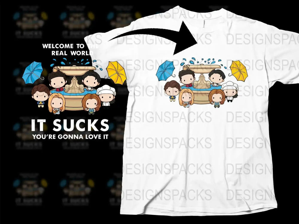 Cute Characters with Fountain Graphic Png Digital Download